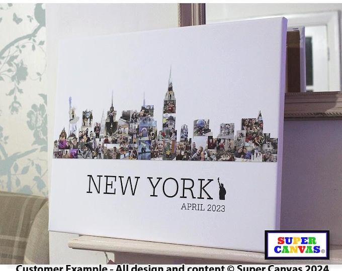 New York City Skyline USA Family Holiday Travel Map Picture Photo Board Collage Wall Art Framed Canvas & Photo Print Options Birthday Gift