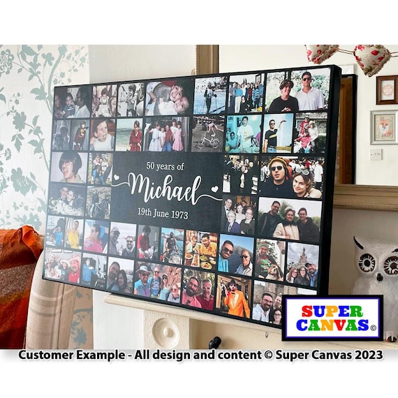 Happy 50th Birthday Mum Dad Friend Husband Wife Personalised 50th Birthday Photo Collage Party Display Board Framed Canvas Print Gift