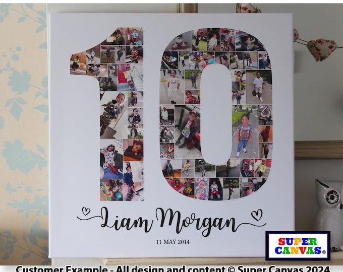 Happy 10th Birthday 10 Custom Son Daughter Grandson Granddaughter 10th Birthday Party Photo Picture Board Collage Framed Canvas Print Gift
