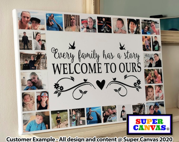 Our Family Story Handmade Custom Family Quote 40 Picture Photo Collage Family Wall Art Framed Canvas Print Friend Mum Dad Wife Birthday Gift