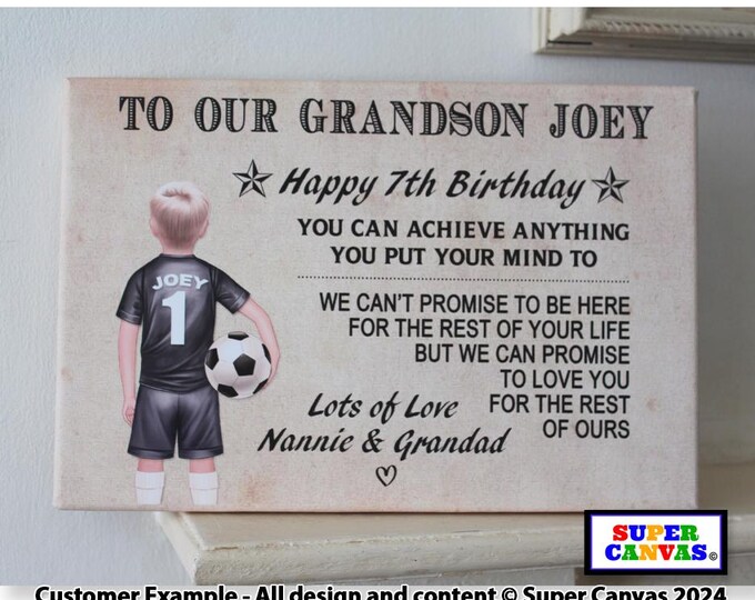 Grandchild Football Fan Personalised Grandson Footballer Picture Wall Art Framed Canvas Print Unique Grandson Grandchild Birthday Gift