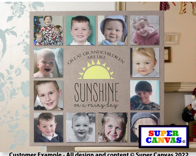 Grandchildren Personalised Family 12 Picture Photo Collage Framed Canvas Print Handmade gift for Grandparent Grandad Nana Birthday gift