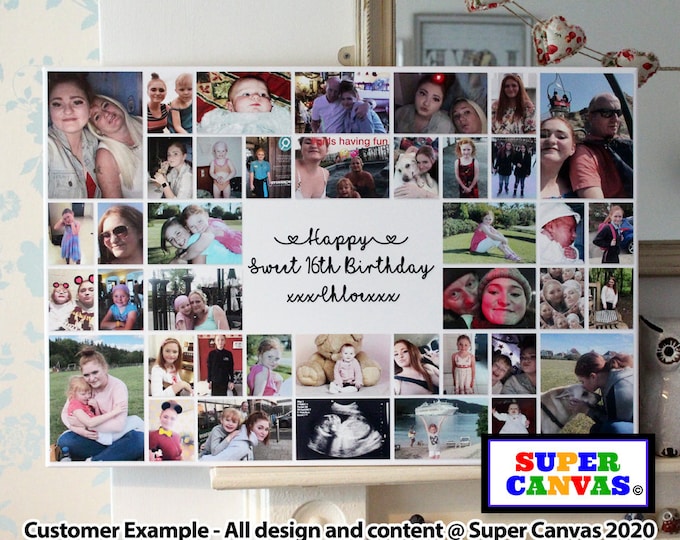 Happy 16th Birthday Friend Daughter Son Sister Brother Personalised 16th Birthday Photo Party Display Board Collage Framed Canvas Print Gift