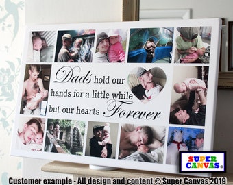 Dad Daddy Personalised Custom 13 Photo Picture Collage Family Wall Art Framed Canvas Print Unique Gift for Dad Christmas Birthday Gift