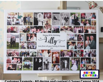 Happy 80th Birthday Mum Dad Grandad Grandma Friend Personalised 80th Birthday 56 Photo Picture Collage Party Board Framed Canvas Print Gift