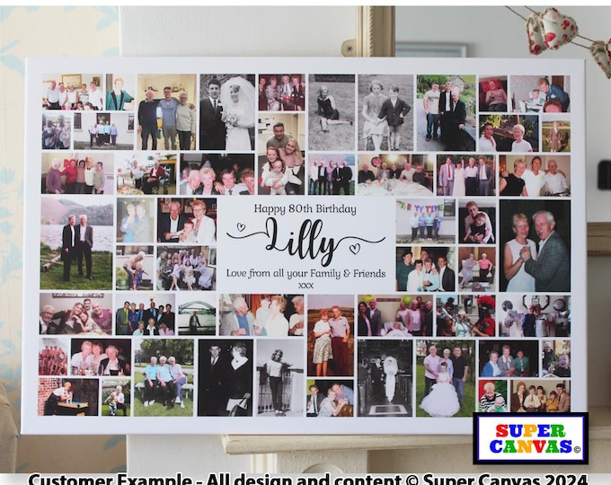Happy 80th Birthday Mum Dad Grandad Grandma Friend Personalised 80th Birthday 56 Photo Picture Collage Party Board Framed Canvas Print Gift