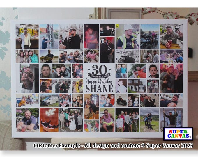 Happy 30th Birthday Friend Daughter Sister Son Brother Personalised 56 Picture Photo Collage Party Display Board Framed Canvas Print Gift