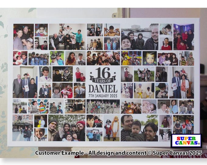 Happy 16th Birthday Daughter Son Grandson Granddaughter Custom 16th Birthday Party Picture Photo Collage Board Framed Canvas Print Gift