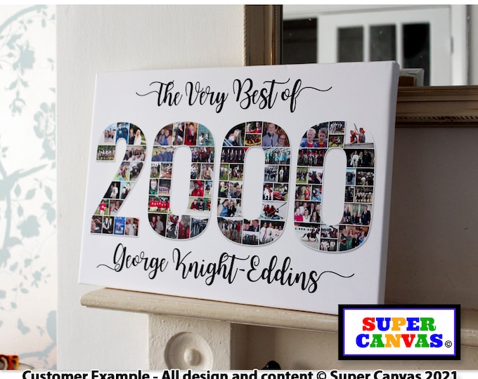 16th 18th 21st Birthday Birth Year Number Picture Photo Collage Party Display Board Framed Canvas Print Son Daughter Friend Birthday Gift