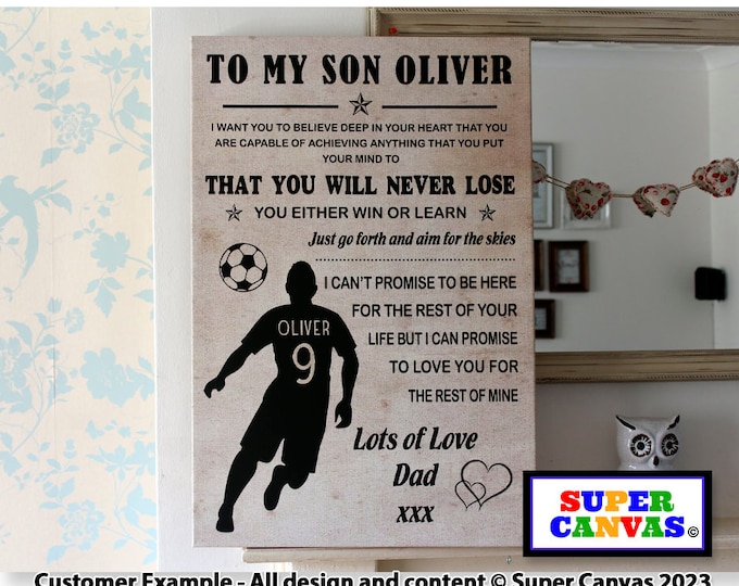 Happy Birthday Son Football Theme Custom Birthday Word Art Footballer Picture Wall Art Framed Canvas Print Birthday Teen Son Gift Present