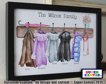 Family Coats Custom Family Portrait Personalised Handmade Framed A4 A3 Print Dad Wife Mum Friend Sister Grandparent Wedding Birthday Gift