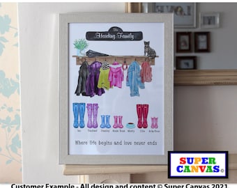Family Coat & Wellie Boot Personalised Family Portrait Wall Art Framed Print Handmade Gift for Friend Mum Dad Grandparent Birthday Gift