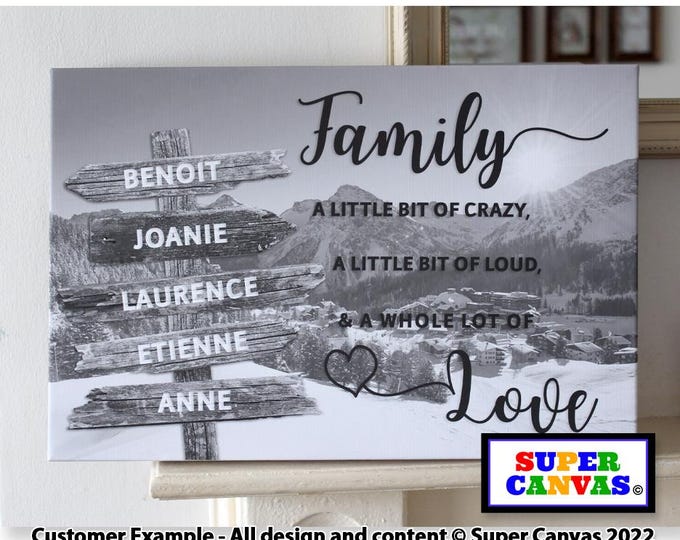 Family Street Sign Post Personalised with Names Ski Mountain Custom Picture Wall Art Framed Canvas Print Mum Dad Friend Husband Wife Gift