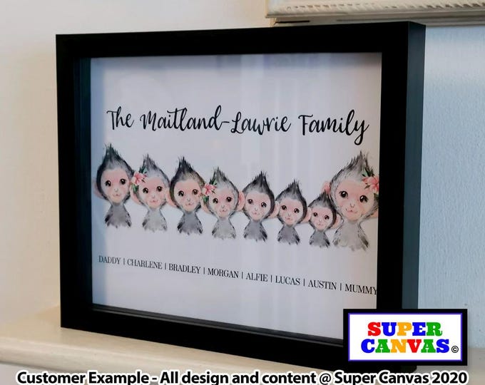 Monkey Family Personalised Custom Animal Family Portrait Handmade Picture Framed Print Mum Dad Best Friend Wedding Anniversary Birthday Gift