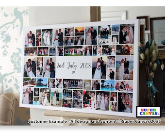 Wedding Day Couple Wife Husband Personalised Wedding Guest Welcome Sign 40 Photo Collage Wedding Display Board Framed Canvas Print Gift
