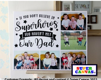 Dad Daddy Super Hero Personalised Handmade 5 Picture Family Photo Collage Wall Art Framed Canvas Photo Print Dad Birthday Christmas Gift