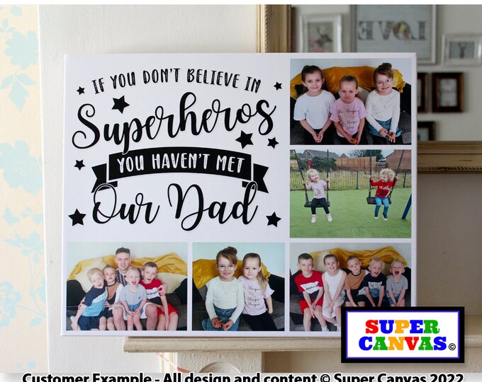 Dad Daddy Fathers Day Super Hero Personalised Handmade 5 Picture Family Photo Collage Wall Art Framed Canvas Photo Print Dad Birthday Gift