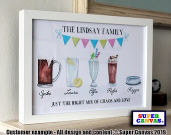Family Drinks Fun Personalised Custom Family Portrait Framed Picture Print Handmade Gift for Husband Wife Best Friend Mum Dad Birthday Gift