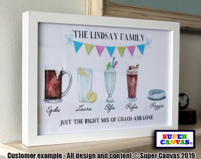 Family Drinks Fun Personalised Custom Family Portrait Framed Picture Print Handmade Gift for Husband Wife Best Friend Mum Dad Birthday Gift