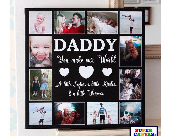 Dad Daddy Our World Personalised 12 Picture Photo Collage Wall Art Framed Canvas Print Handmade Unique Gift for Dad Daddy Birthday Gift