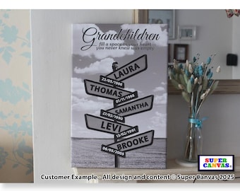 Grandchildren Family Wooden Sign Post Personalised Handmade Family Picture Wall Art Framed Canvas Print Mum Dad Friend Wife Husband Gift