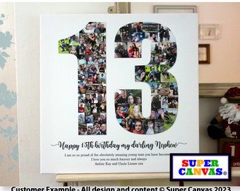 13th Birthday Custom 13 Shape Picture Photo Collage Framed Canvas Print Teenager Grandson Daughter Son Brother Sister 13th Birthday gift