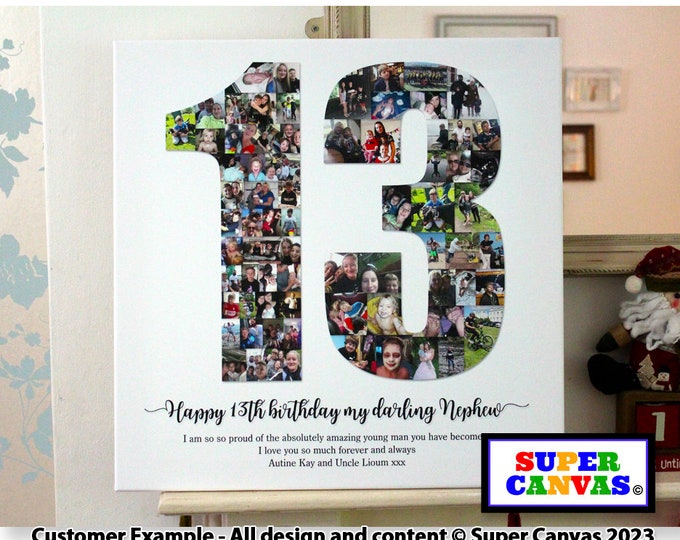 13th Birthday Custom 13 Shape Picture Photo Collage Framed Canvas Print Teenager Grandson Daughter Son Brother Sister 13th Birthday gift