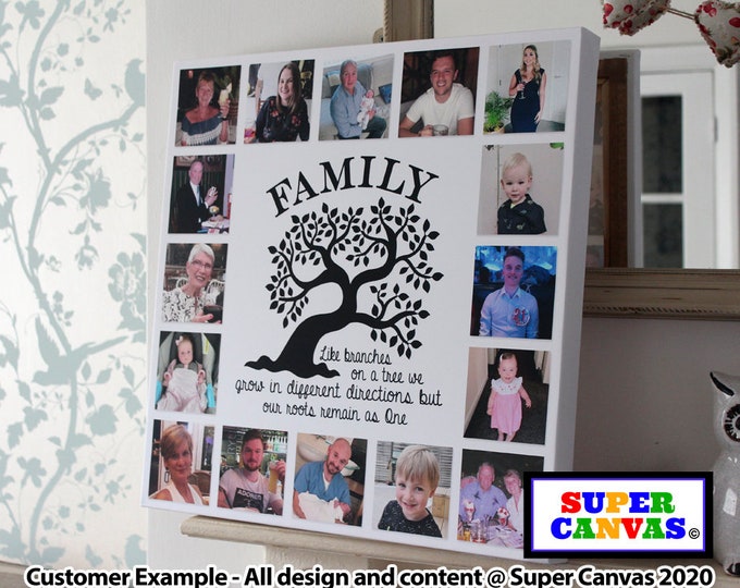 Family Tree Picture Photo Collage Personalised Family Wall Art Framed Canvas Print Friend Mum Dad Grandparent Wife Husband Birthday Gift