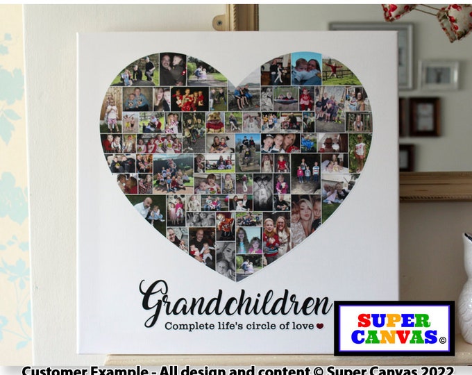 Grandchildren Heart Shape Family Grandparent Photo Picture Collage Framed Canvas Print Nana Grandad Grandma Grandparents Birthday Gift