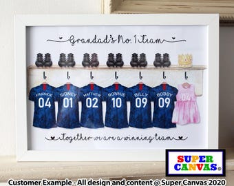 Father-in-law Dad Grandad Husband Personalised Family Football Shirts Team Picture Wall Art Framed A4 Card Print Birthday Fathers Day Gift