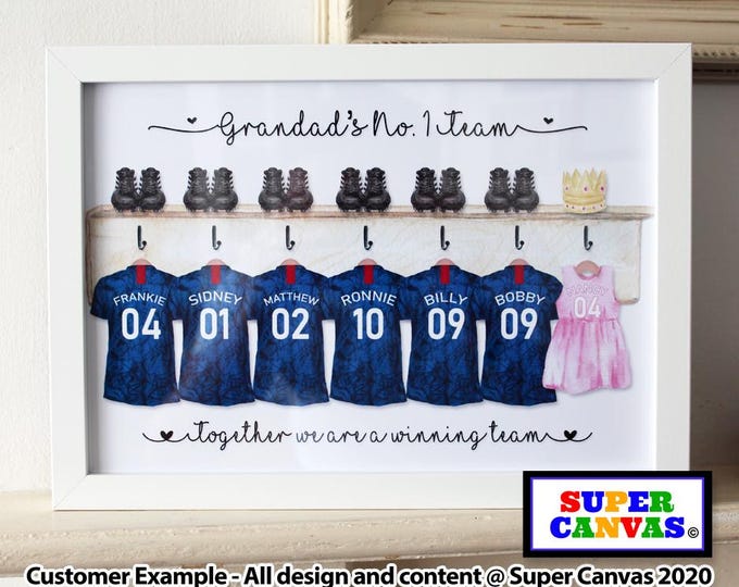 Father-in-law Dad Grandad Husband Personalised Family Football Shirts Team Picture Wall Art Framed A4 Card Print Birthday Fathers Day Gift