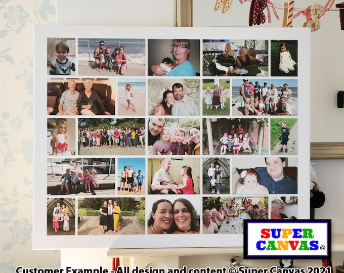 Custom 25 Photo Picture Collage Family Friend Holiday Couple Wedding Birthday Funeral Photo Board Wall Art Framed Canvas Photo Print Gift