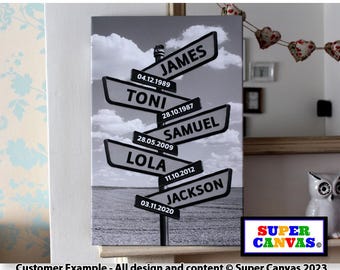 Family Street Sign Post Personalised with Family Names Custom Wall Art Framed Canvas Print Husband Wife Mum Dad Best Friend Birthday Gift