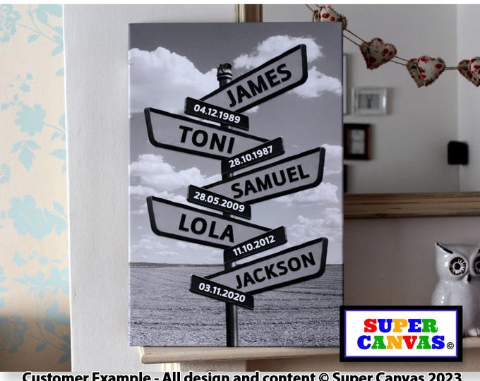Family Street Sign Post Personalised with Family Names Custom Wall Art Framed Canvas Print Husband Wife Mum Dad Best Friend Birthday Gift