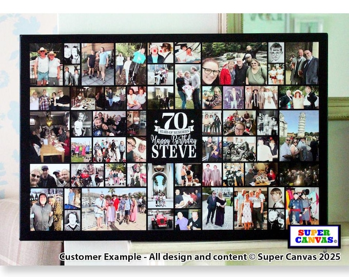 70th Birthday 70 Years Grandad Mum Dad Nana Sister Friend Brother Personalised Framed Photo Party Board Collage Canvas Print Birthday Gift