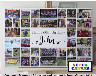 Happy 60th Birthday Mum Dad Wife Husband Grandad Nana Friend Custom 60th Birthday Party Picture Photo Collage Board Framed Canvas Print Gift
