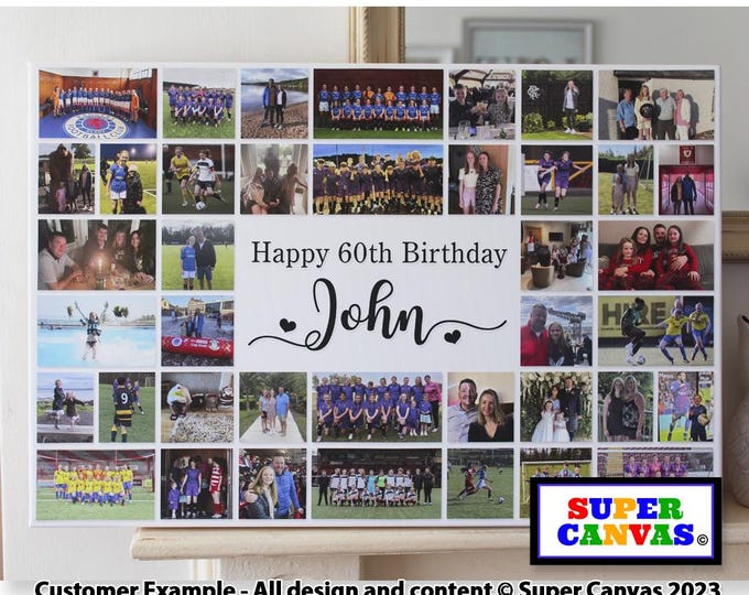Happy 60th Birthday Mum Dad Wife Husband Grandad Nana Friend Custom 60th Birthday Party Picture Photo Collage Board Framed Canvas Print Gift
