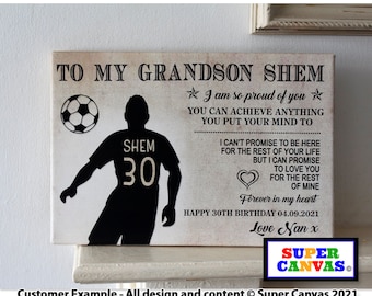Grandson Personalised Grandson Footballer Custom Football Theme Word Art Picture Wall Art Framed Canvas Print Grandchild Birthday Gift