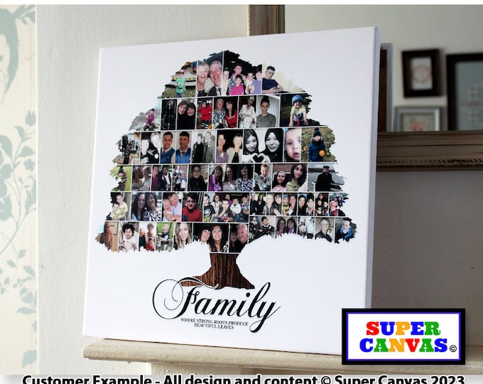 Family Tree Custom Shape Photo Collage Display Board Wall Art Framed Canvas Print Wife Husband Grandparents Friend Parents Birthday Gift