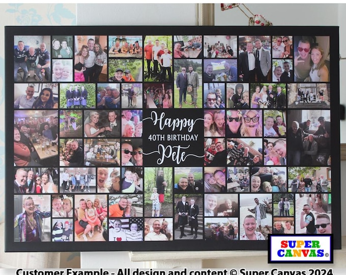 40th Birthday Personalised Husband Wife Son Daughter Best Friend Handmade Custom 40th Gift 56 Photo Party Display Board Framed Canvas Print