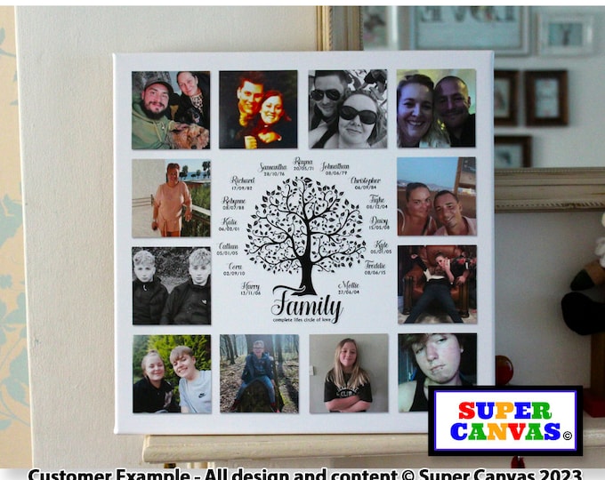 Family Tree Custom Photo Picture Collage Board Personalised Handmade Family Wall Art Framed Canvas Print Mum Dad Wife Husband Birthday Gift
