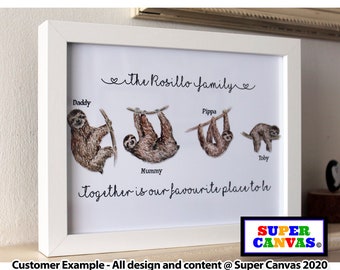 Sloth Family Personalised Custom Unique Family Portrait Picture Framed Print Handmade Mum Dad Wife Husband Best Friend Nana Birthday Gift