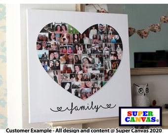 Family Heart Photo Picture Shape Collage Wall Art Framed Family Photo Canvas Print Unique Handmade Wife Husband Mum Dad Friend Birthday Gift