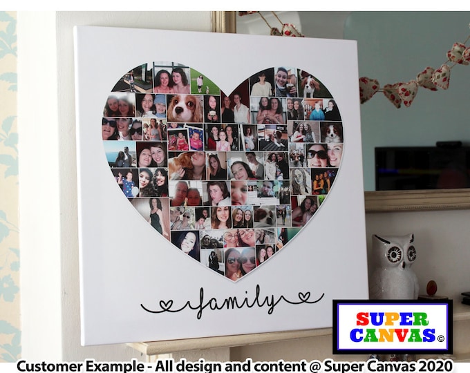 Family Heart Photo Picture Shape Collage Wall Art Framed Family Photo Canvas Print Unique Handmade Wife Husband Mum Dad Friend Birthday Gift
