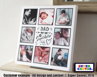 Dad Daddy My Superhero Handmade Custom Dad Daddy 8 Picture Photo Collage Board Wall Art Framed Canvas Print Birthday Gift for Dad Daddy Gift
