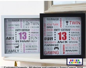 Happy 13th Birthday Personalised Teenager Son Grandson Brother Granddaughter Sister Daughter 13th Birthday Framed Word Art Print Card Gift