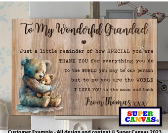 Grandad Teddy Bear Word Art Handmade Personalised Bear Picture Wall Art Framed Canvas Print Dad Grandfather Birthday Gift from Grandchild