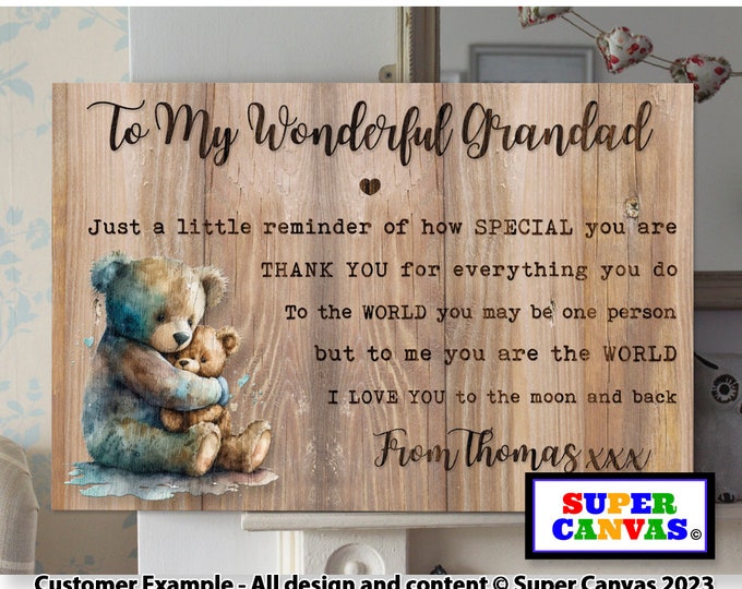 Grandad Teddy Bear Word Art Handmade Personalised Bear Picture Wall Art Framed Canvas Print Dad Grandfather Birthday Gift from Grandchild