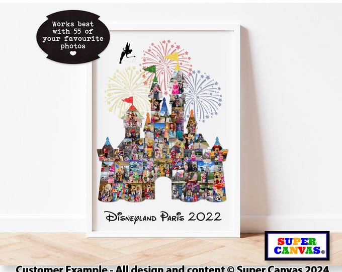 Disneyland Paris Florida family Holiday Castle Shape Personalised Picture Photo Display Collage Wall Art A1 A2 A3 Poster Print Birthday Gift