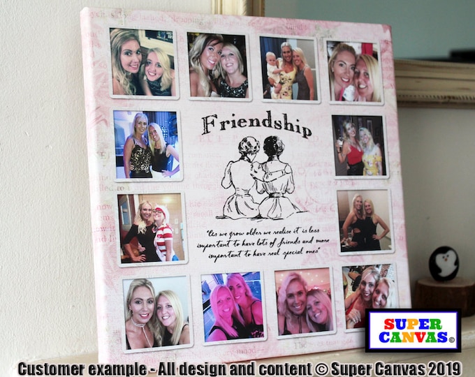 Handmade Friendship Best Friend Personalised Custom Framed Best Friend 12 Picture Photo Board Frame Collage Canvas Photo Print Birthday gift
